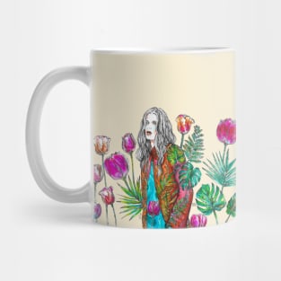 Fashion Illustration - Woman and Tulips. Mug